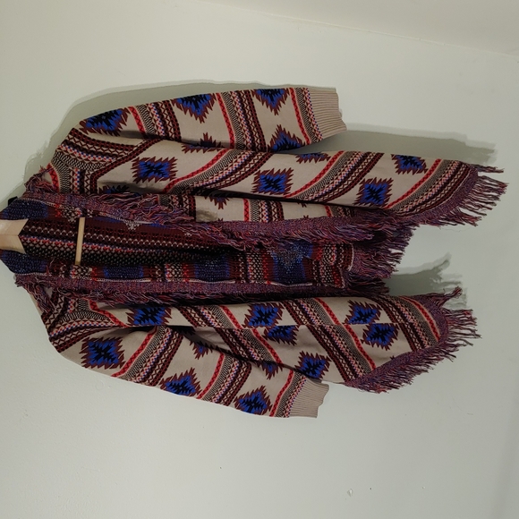Kersh Sweaters - Kersh Aztec print open front cardigan with tassels size XS